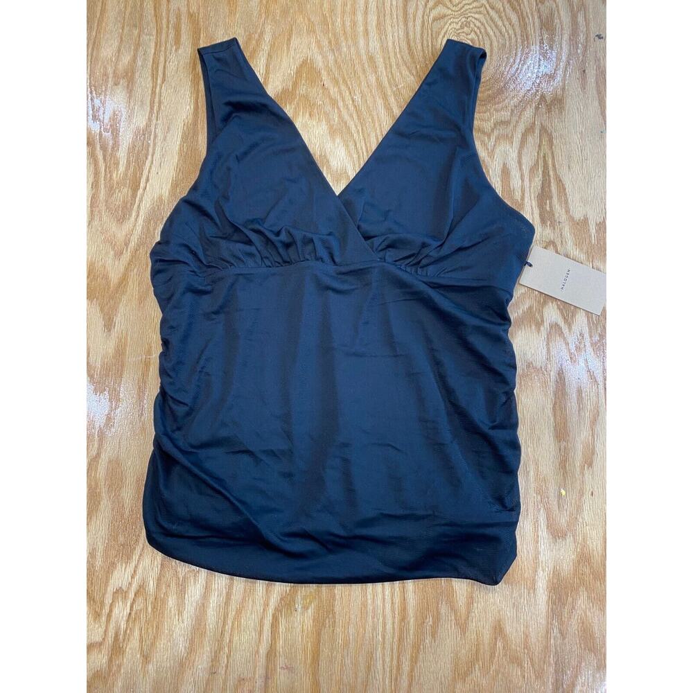Halogen Tank Women's XL Black 100% Polyester Ruched Side V-Neck Preppy Top B62